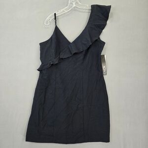 XOXO Black Mini Dress NEW Stretch Bodycon Preppy Ruffle Sleeveless Zip Women XXL